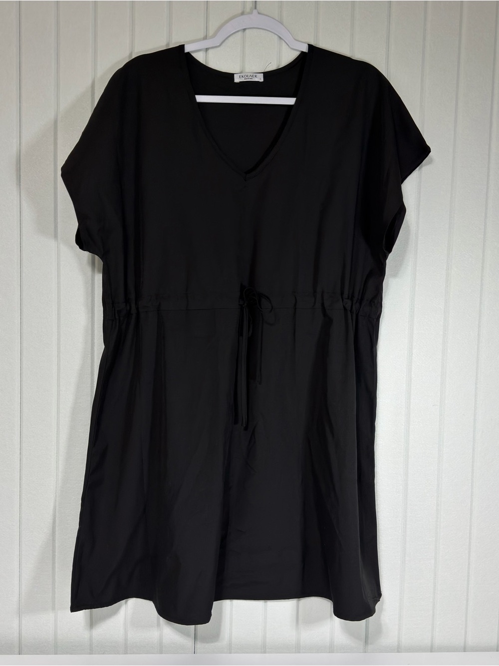 Black V-Neck Drawstring Swim Coverup